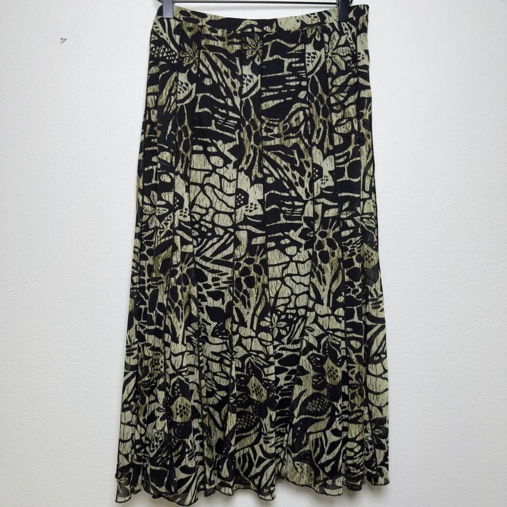 VTG 90s‎ Fairy Grunge Women Midi Skirt Medium Black Abstract Green Mesh Midi
